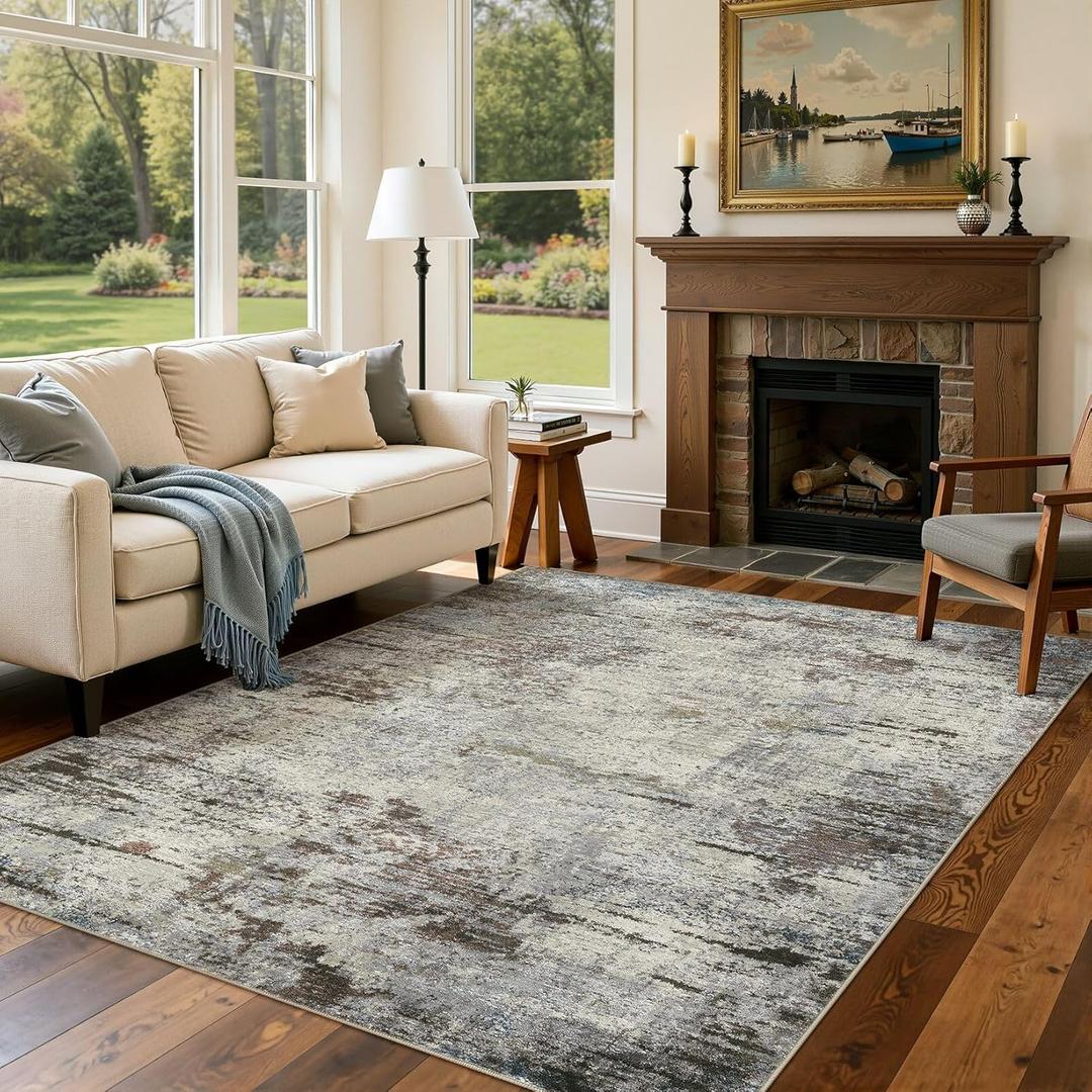 DMOYEST Area Rug Living Room Rugs - 6x9 Washable Large Soft Indoor Neutral Modern Abstract Low Pile Rug Carpet for Bedroom Dining Room Farmhouse Home Office - Brown Rust