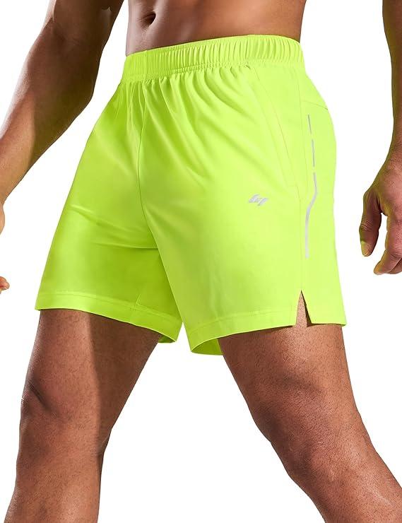 MIER Mens 5 Inch Athletic Running Shorts Quick Dry Lightweight Workout Gym Training Active Reflective Shorts,3 Zipper Pockets, Size XS