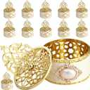 48Pcs Gold Candy Boxes with Lid, Vintage Plastic Round Favor Box for Candy, Chocolate, Small Gift Wedding Birthday Party Bridal Shower