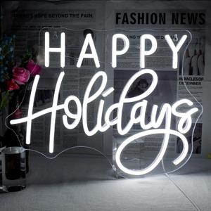 Horseneon Happy Holidays Neon Sign, Merry Christmas Neon Sign for Wall Decor, LED Sign with USB Powered for Party, Home, Bedroom, Living Room, Bar