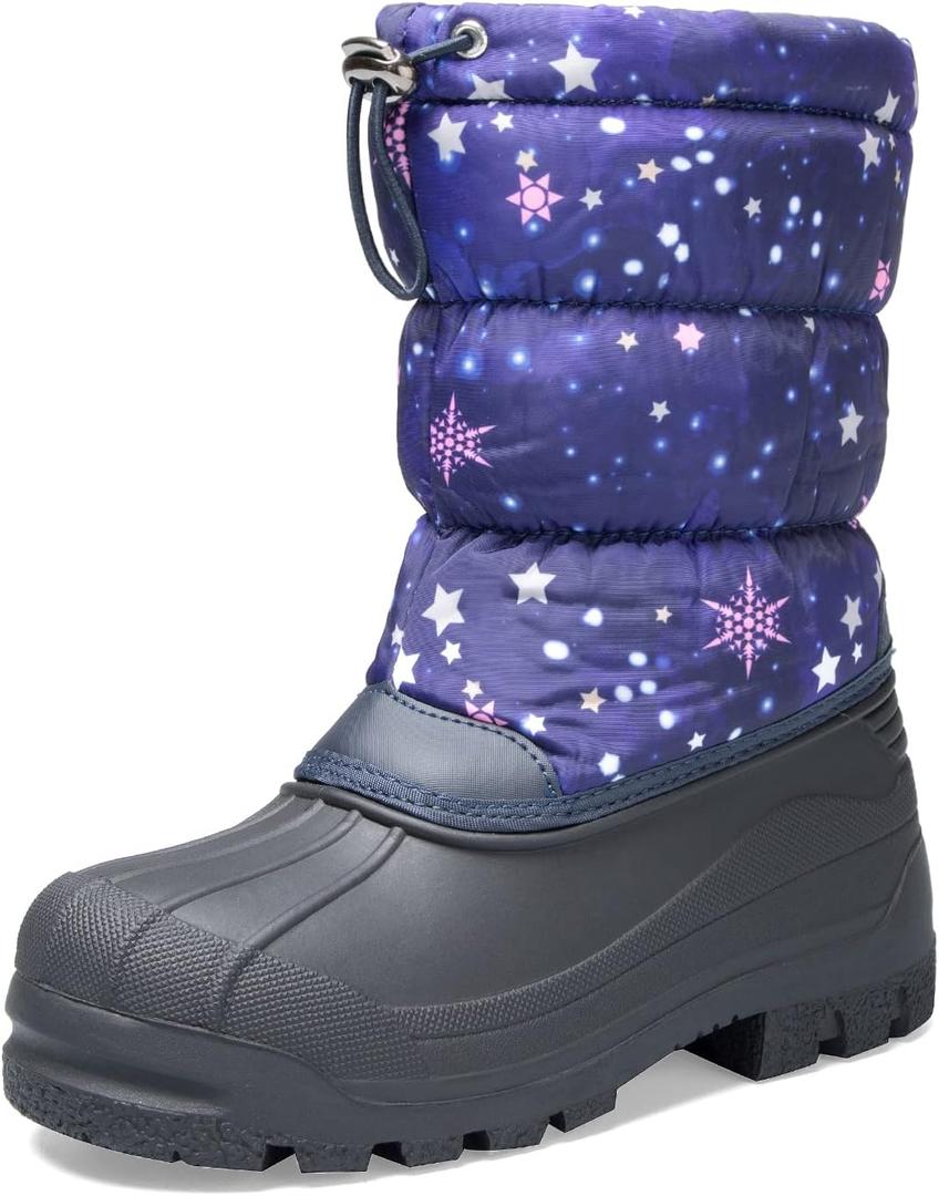 K KomForme Snow Boots for Boys & Girls Warm Waterproof Slip Resistant Winter Shoes (Toddler/Little Kid/Big Kid) (Purple-Star)