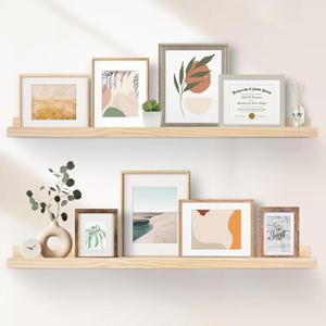 Floating Shelves for Wall, 36 inch Long Floating Shelves for Wall Set of 2, Solid Wood Picture Ledge Shelf, Rustic Wall Mount Shelves for Bedroom Living Room Kitchen - Clear Finish