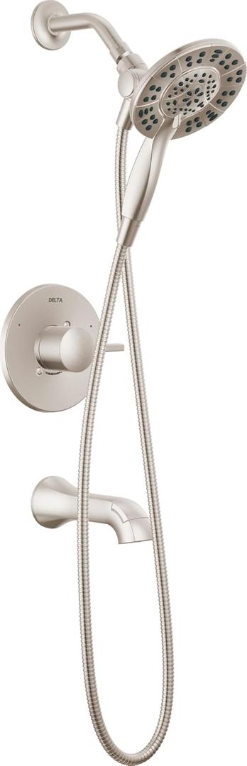 Delta Faucet Albion 14 Series Single-Handle Tub and Shower Faucet Set, Brushed Nickel Shower Trim with In2ition 2-in-1 Dual Shower Head, Spotshield Brushed Nickel T144855-SP-I (Valve Not Included)