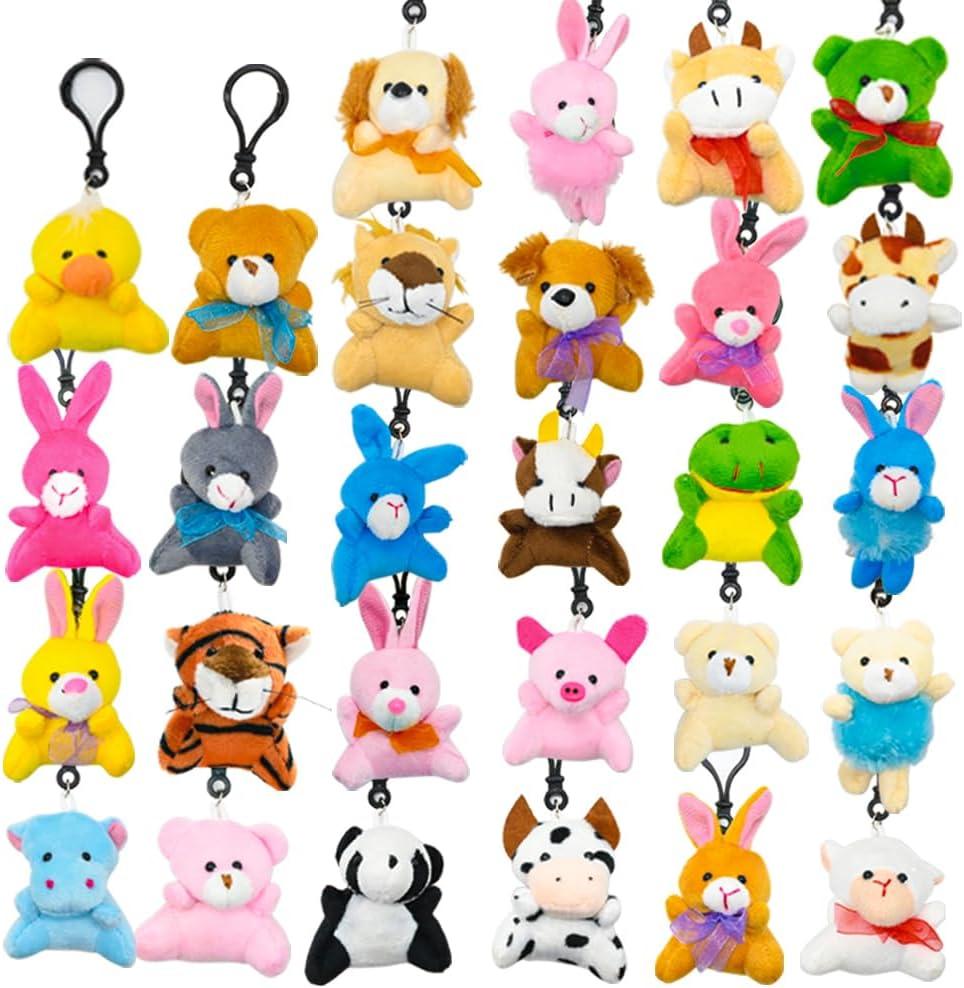LUKBERA 28 Packs Stuffed Animal Keychains  Plush Animal Toy for Easter Egg Fillers Valentines Day Classroom Exchange Gifts, Party Favors