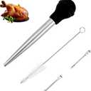 Turkey Baster Syringe for Cooking, Large Stainless Steel Meat Injector, with Cleaning Brush and 2 Marinade Needles, Black