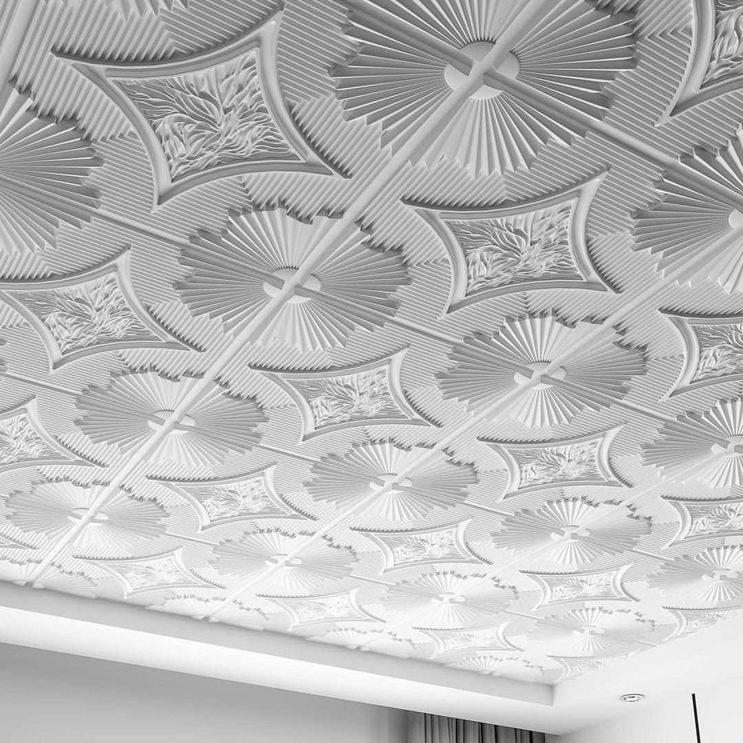 Art3d Drop Ceiling Tiles 24x24 in White (12-Pack, 48 Sq.ft), 3D Wainscoting Panels Glue Up 2x2 (24"x24", White)