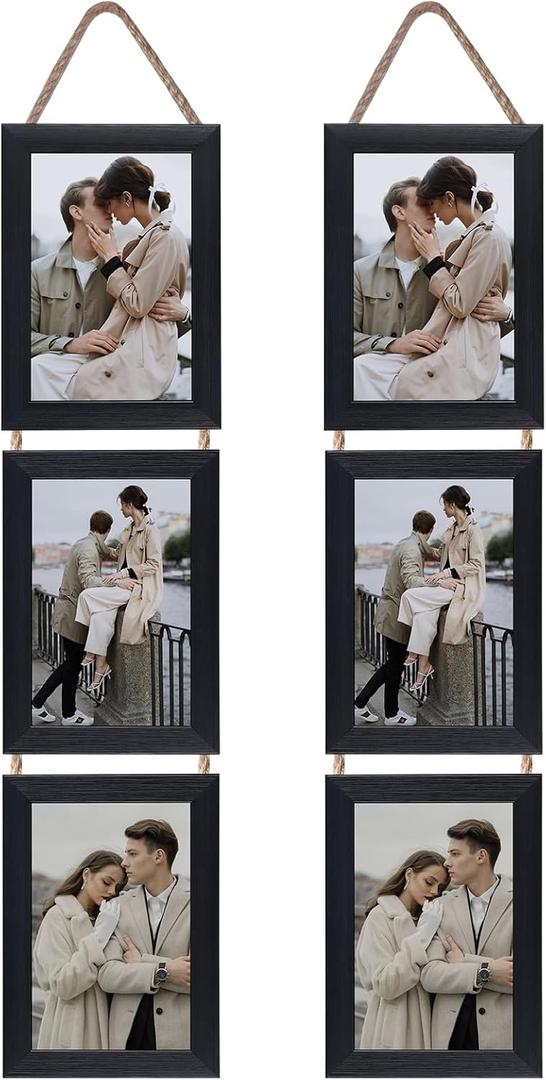 Lavezee 4x6 Collage Triple Picture Frames Set, Black 6 Opening Hanging Vertical Frame Made to Display 4 by 6 Inch Photo Print for Wall Decor