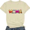 Funny Mama Shirt Women Checkered Mom Tshirts Motherhood Letter Print Tee Short Sleeve Top (Beige, M)