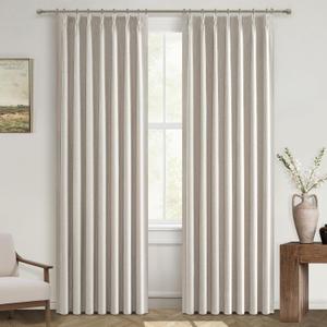 100% Blackout Thermal Curtains 80 Length 2 Panels Set for Bedroom, Linen Windows Pinch Pleated Drapes with Hooks for Track Modern Rustic Living Room Darkening Curtains 80 Inches Long Off White (Natural)