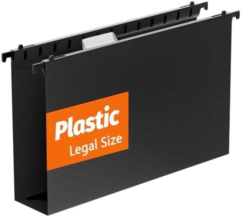 Shutex Extra Capacity Legal Size Plastic Hanging File Folders,12 Pack Reinforced Legal Size Hanging Folder with Heavy Duty 2 Inch Expansion,Filing Cabinet Folders,for Bulky Files, Medical Charts,Black