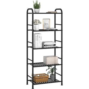 JSB 5-Tier Adjustable Shelving Unit, Heavy Duty Storage Rack Organizer Metal Corner Shelf for Kitchen Living Room Laundry Pantry Bathroom (Black, 5 Tier)