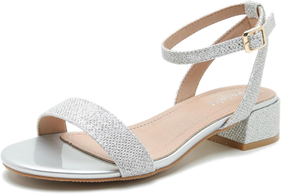 Women's Ankle Strap Sandals, Low Block Heel, Open Toe Summer Dress Shoes with Buckle Closure 40