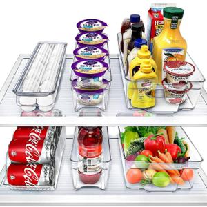 Sorbus Fridge Bins and Freezer Bins Refrigerator Organizer Stackable Food Storage Containers BPA-Free Drawer Organizers for Refrigerator Freezer and Pantry, Size: 6 pack, 
Color	Clear
Material	Plastic
Product Dimensions	17.5"L x 14"W x 4.5"H
Item Weight	2.57 kg
