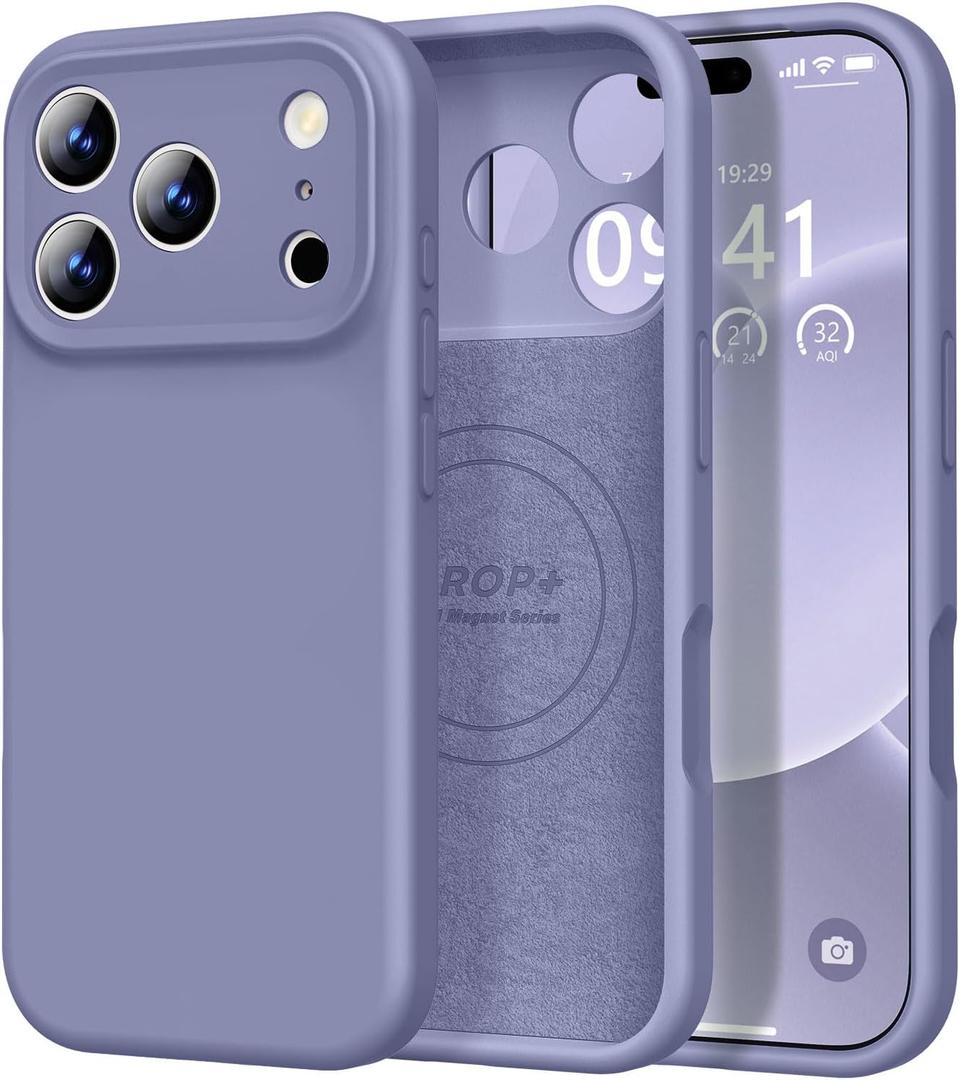 Vooii Magnetic for iPhone 17 Pro Case, Compatible with Magsafe (Premium Liquid Silicone) (Integrated Camera Control Button) Full Body Protective Anti-Scratch Microfiber Lining 6.3", Lavender Grey