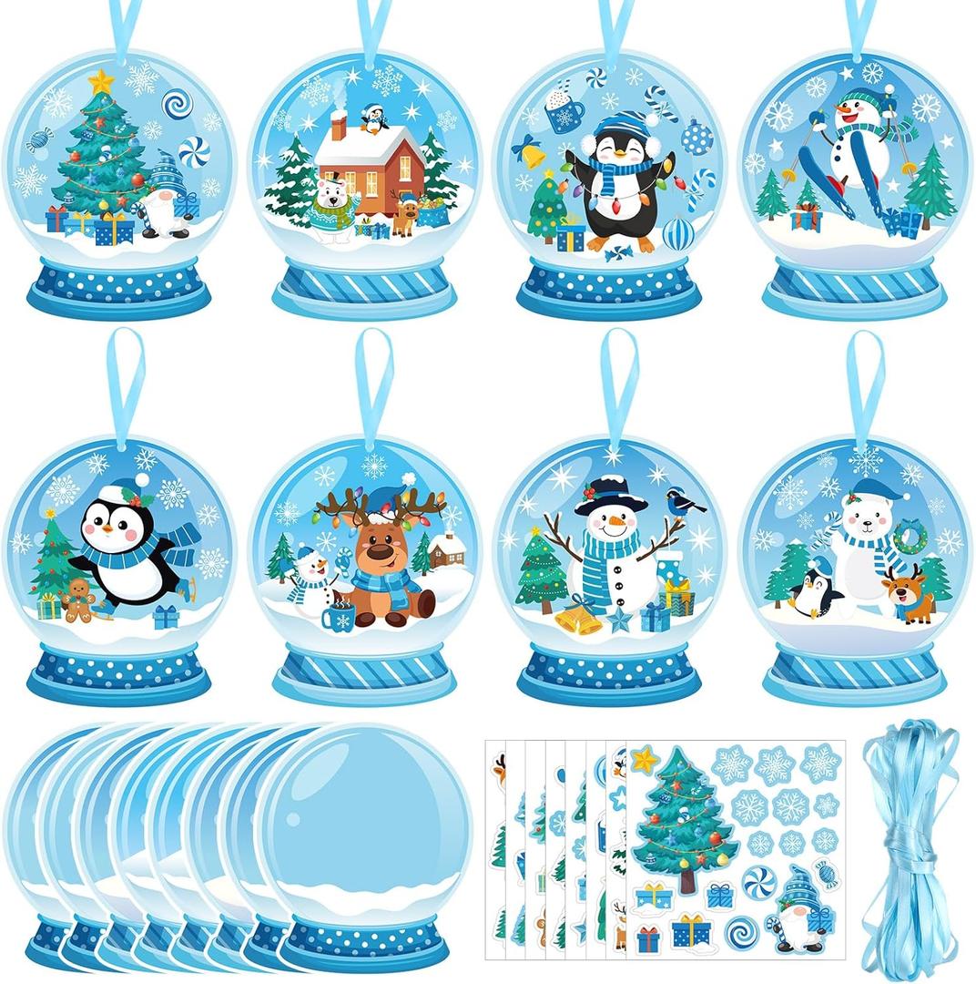 48 Pcs Christmas Craft Kits for Kids DIY Christmas Ornament Kit Make Your Own Xmas Arts and Crafts Xmas Decor with Stickers for Holiday Class Home Party Favors Supplies(Snow Ball)