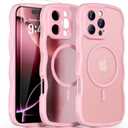 QVLANG Case for iPhone 16 Pro Max, Cute Wave Cover Case, Upgraded[Full Camera Protection][Compatible with Magsafe][Military Grade Protection][Translucent Matte] Phone Case for Women Girls, Peach Pink