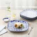 Selamica Porcelain Square Dessert Salad Pasta Plates 7.6 inches ceramic plates set of 6 microwave/dishwasher/oven safe, Vintage Blue
