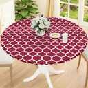 Smiry Round Picnic Tablecloth, Waterproof Elastic Fitted Table Covers for 45" - 56" Tables, Wipeable Flannel Backed Vinyl Tablecloths for Camping, Indoor, Outdoor, Red & White