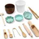 14pcs Sensory Bin Tool Sensory Tools for Boys and Girls Fine Motor Skill Toys Wooden Tong Spoons Bowls Plate Hammer Magnifying Glass and Rolling Pin for Transfer Work and Fine Motor Learning