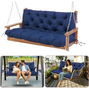 Durable Extra 5" Thick Waterproof Outdoor Porch Swing Cushions 60-inch Swing Cushions 3 Seater Replacement Fade-Resistant with Backrest and 8 Ties, for Outdoor Patio Long Bench Furniture