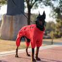 Lovelonglong Warm Dog Coat, Windproof Jacket for  Dogs, 4 Legged Fleece Winter Coat with Zippered Closure, Red XXXXL