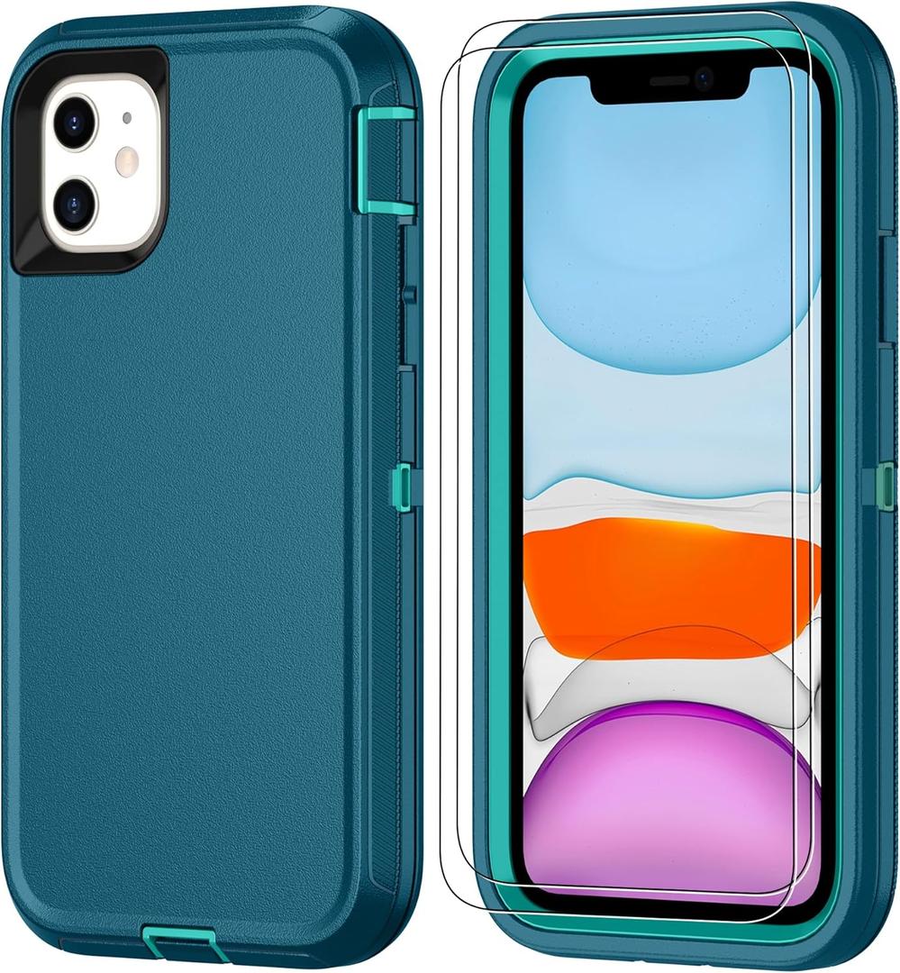 For iPhone 11 Phone Case with [2 Pack] HD Screen Protector, [Military-Grade] 3-in-1 Heavy Duty Protective | Shockproof/Drop Proof/Dust Proof Full Body Protector for iPhone 11, Green