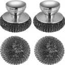 Onewly 2Pack Steel Wool Scrubber Set, Stainless Steel Scrubber with Stainless Steel Handle, for Cleaning Dishes, Cast Iron, Stock Pots, Pans, Griddles, Grills, Silver 
