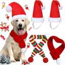 Frienda 4 Pcs Christmas Santa Hat 2 Adjustable Dog Christmas Outfit Costume Hat and 2 Knit Red Scarf Winter Pet Accessory for  Large Dog(Large)