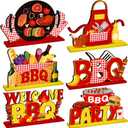 Pickmesh 6 Pcs BBQ Wooden Table Centerpieces BBQ Wood Tabletop Signs Barbecue Themed Party Decorations Home Decoration Birthday Baby Shower Decorations for Summer Carnival Party Picnic Supplies