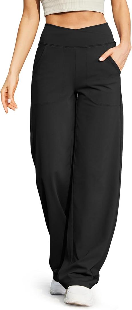 G4Free Wide Leg Pants for Women Loose Yoga Pants with Pockets Petite/Regular/Tall Stretch Casual Lounge Pants (Large, Black)