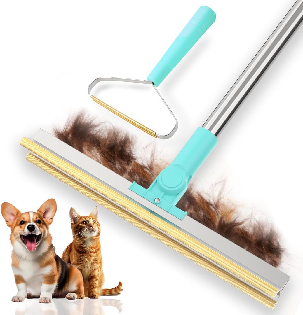 Carpet Rake for Pet Hair Removal Tool - Reusable Dog Cat Hair Remover Scraper with Adjustable Long Handle, Carpet Clean Brush & Broom for Rugs, Mats, Couch, Furniture and Car Interiors