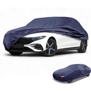 Waterproof All-Weather Universal Car Cover with Right Side Zipper & Mirror Pocket, 190T-PU Navy Blue Fits for Sedan Up to 165" Length