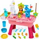 Ploomi Upgraded Toddler Sand Water Table Toy with Electric Water Pump, Kids Sand Water with Faucet/Play Food Accessories/Fishing Toy, Kitchen Play Sink Toys for Girl Boy Age 3+ (Dark-Pink)
