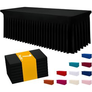 Smiry 7 Pack Spandex Elastic Fitted Table Cloth Skirt for 6FT Table | Stretch Washable Table Cloth, Banquet Table Cover for Wedding, Party, Indoor & Trade Shows, (Black, 72Lx30Wx30H)