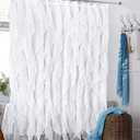 REISEN White Ruffle Shower Curtain Fabric/Cloth Farmhouse Bathroom Sheer Shower Curtain, 72in Long