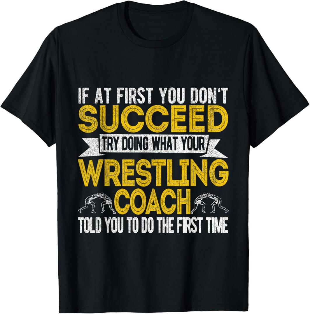 Funny Wrestling Coach Scholastic Folkstyle Wrestling Retro T-Shirt (Small, Black)
