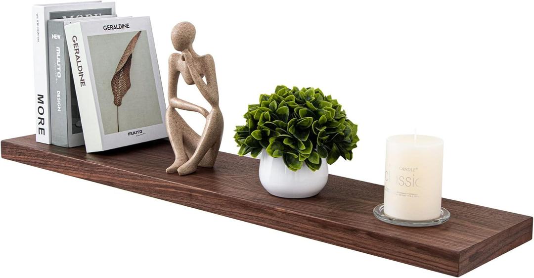 Fun Memories 36" x 8" Floating Shelves for Wall, 8 Inch Deep Wall Shelf for Home Decor, Rustic Wood Shelves, Deep Storage & Display Shelves for Living Room, Bedroom, Kitchen, Set of 1 (Usa-sourced Walnut Wood Natural Color)