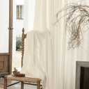 PANGSINNE Extra Long 120 Inch High Ceiling Curtains - 2 Panels Set Semi Sheer Pinch Pleated Drapes for Living Room with Hooks Rings Back Tab Bohemian Beige