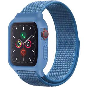 Nylon Sport Band with Case Compatible with Apple Watch Band 46mm 45mm 44mm 42mm, Protective Silicone Bumper Case with Sport Strap for Series 10/ 9/ 8/ 7/ 6/ 5/ 4/ SE2/ SE for Small Wrists Women Men, Capeblue
