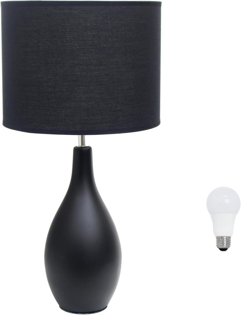 Simple Designs LT2002-BLK-LB 18.11" Oval Bowling Pin Base Ceramic Table Lamp with LED Bulb, Black (unspecified)