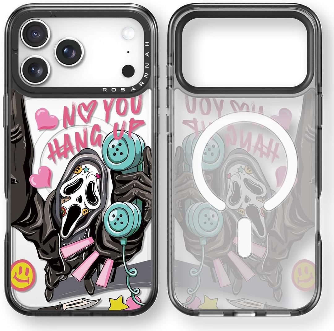Rosarnnah for iPhone 17 Pro Case Cute - Compatible with Magsafe - Durable Shockproof 6.6 ft Drop Impact Phone Case - Funny Skeleton Halloween Horror Design (6.3") Black