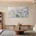 Brushart Large White Flower Wall Art Textured Floral Canvas Wall Art Decor Pictures Paintings Artwork for Living Room Dining Room Bedroom Home Office, 48"x24"