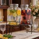 Style Setter Clifford Set of 2 Beverage Dispensers with Infuser & Metal Stand, Silver Lid, Cold Drink w/ 1 Gallon Capacity Glass Jug and Acrylic Spigot