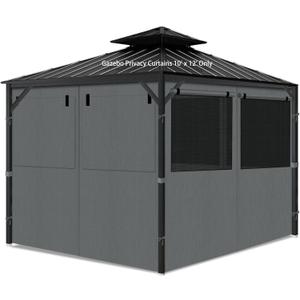 Gazebo Privacy Curtains 10' x 12' with Mosquito Windows, 4-Panels Side Wall with Zipper Universal Replacement for Patio, Outdoor Canopy, Garden and Backyard, Gray (Curtain Only) (Grey)