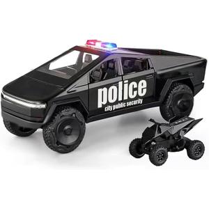 Toy Truck with ATV Motorcycle Alloy Truck Model with Sound and Light Effect Pull Back Cyber Pickup Ideal Charistmas Gift Age for 3+ (Red)