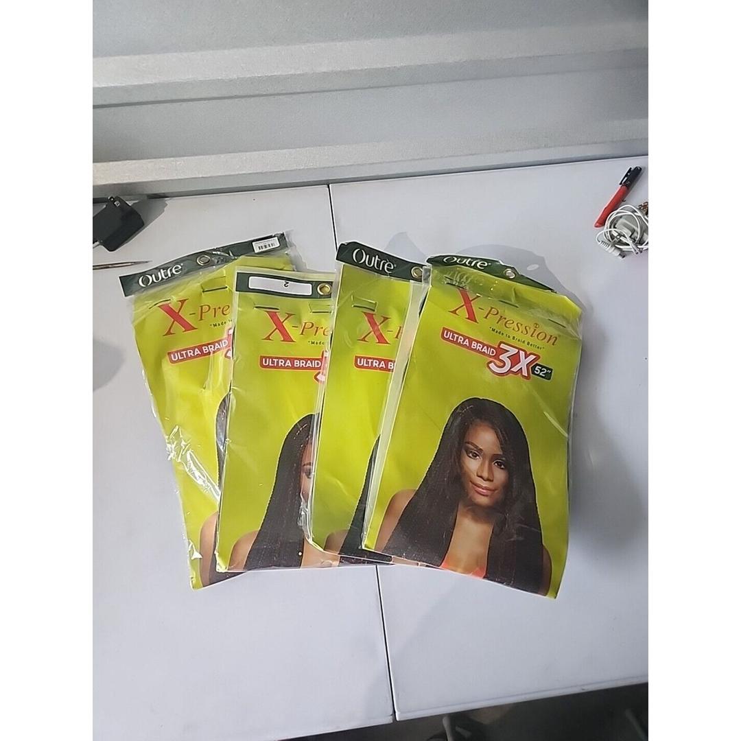 4 Outre X-Pression 52" 3X Pre-Stretched Hair Color #2 Synthetic Hair Extensions, M4/27/30/613