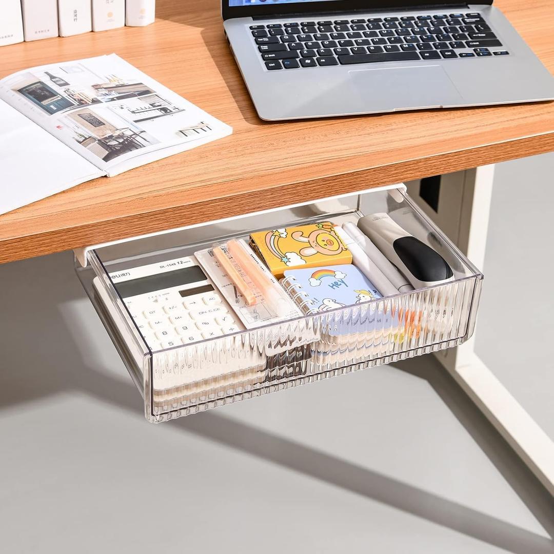 Submatches Under Table Desk Drawer Storage Organizer, Attachable Under Desk Storage, Strong Adhesive Pencil Drawer Slide Out, Add a Hidden Under Mounted (Extra Large)