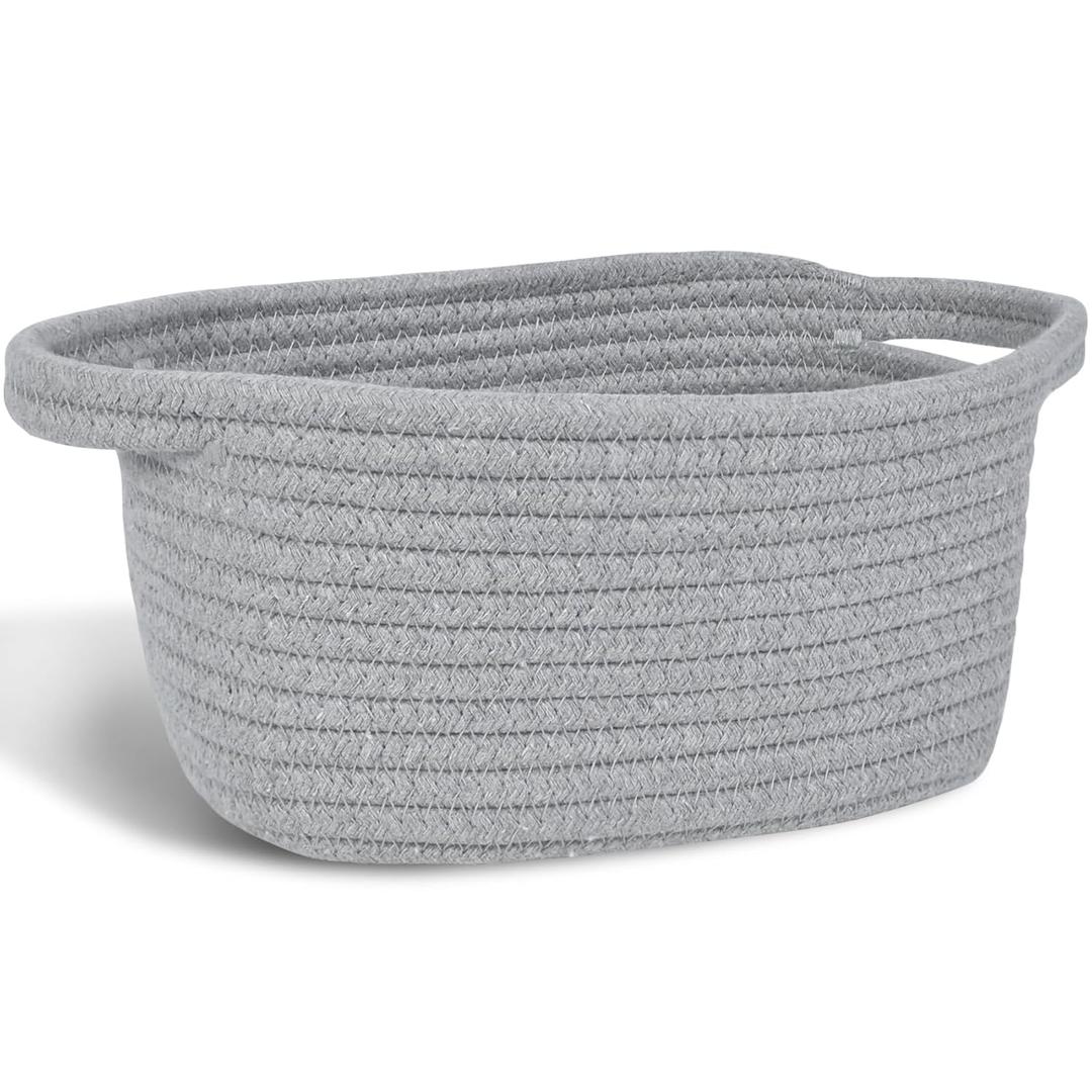 ABenkle Small Storage Basket, Mini Basket, Cute Tiny Cotton Rope Woven Baskets, Shelf Storage, Boho Decorative Toy Storage Bin Gift Baskets (Grey)