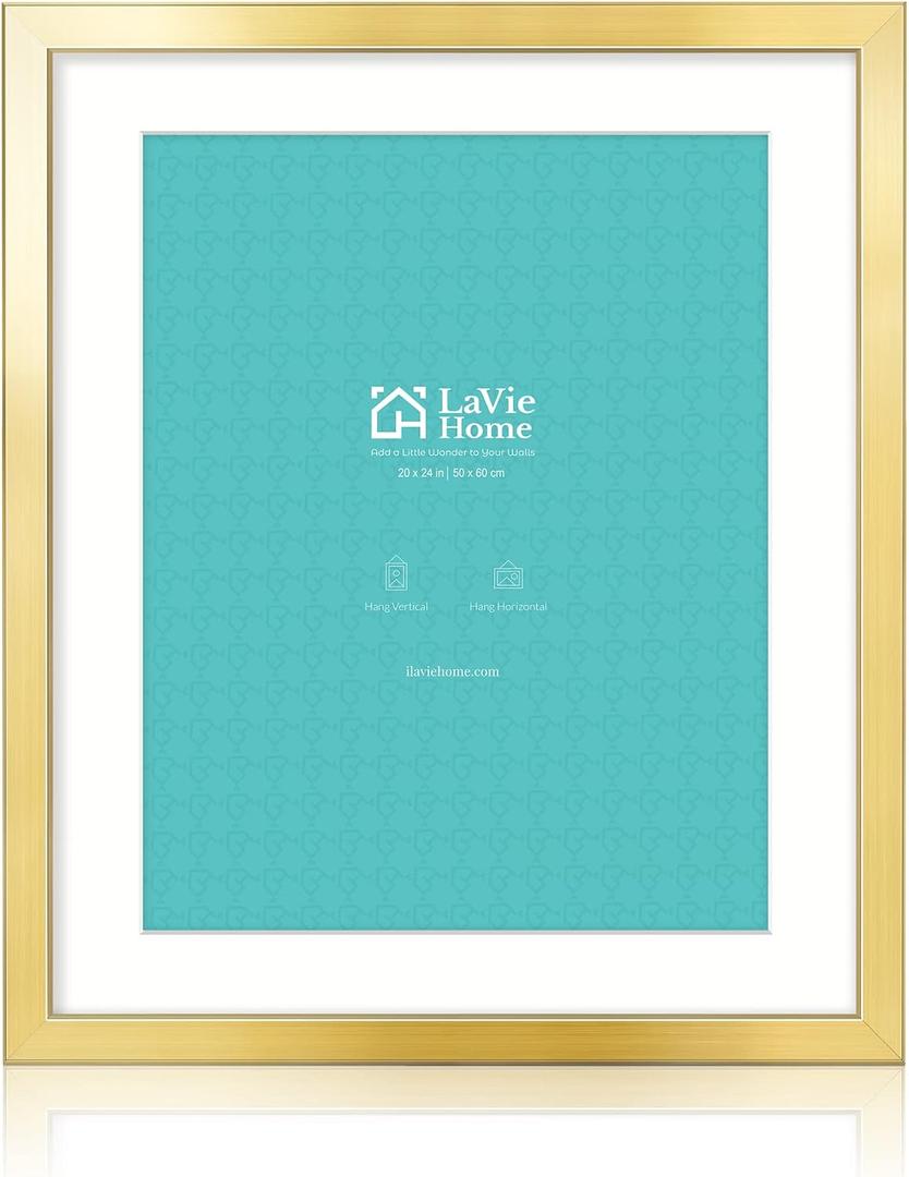 LaVie Home 20x24 Picture Frame Gold Poster Frame,Display Pictures 16x20 with Mat or 20x24 Without Mat, Stable and Sturdy Frame and Polished Plexiglass, Horizontal and Vertical Format of The Walls