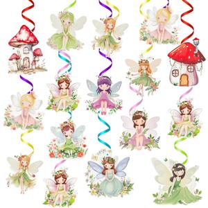 24PCS Fairy Theme Hanging Swirls Decorations, Floral Mushroom Fairies Ceiling Hanging Swirls for Wonderland Garden Fairy Tale Birthday Party Baby Shower Decorations Supplies
